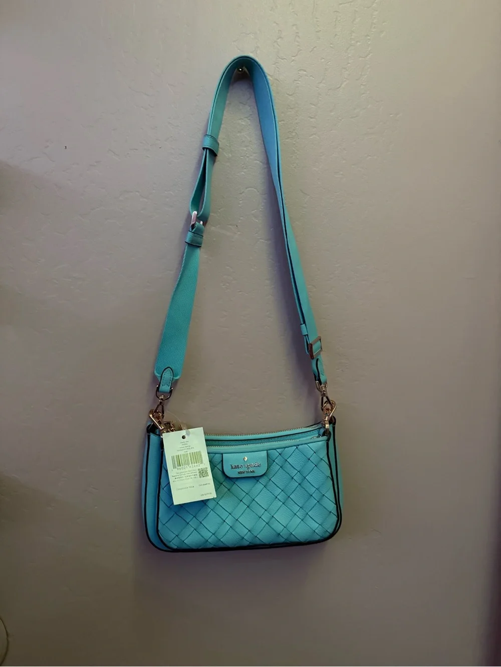 kate spade Woven Leather Crossbody in Aqua Blue